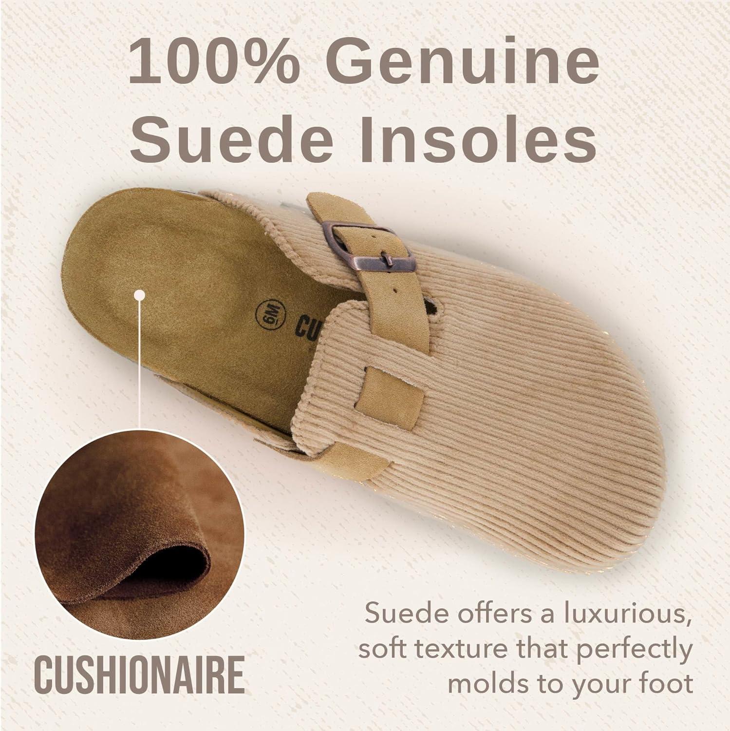 imageCUSHIONAIRE Hana Womens Clogs  Comfortable Vegan Suede Clogs for Women  Slip On Potato Shoes with Cork Footbed ampamp Arch Support  Memory Foam Wide Widths AvailableTaupe Corduroy