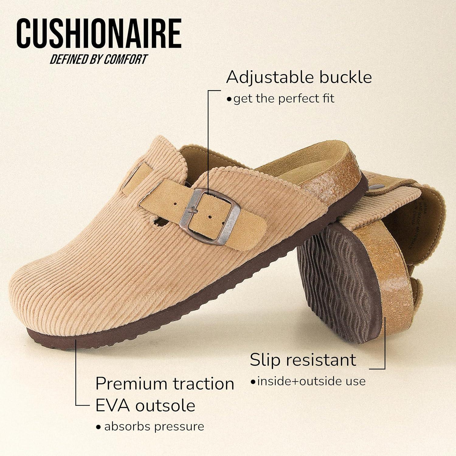 imageCUSHIONAIRE Hana Womens Clogs  Comfortable Vegan Suede Clogs for Women  Slip On Potato Shoes with Cork Footbed ampamp Arch Support  Memory Foam Wide Widths AvailableTaupe Corduroy