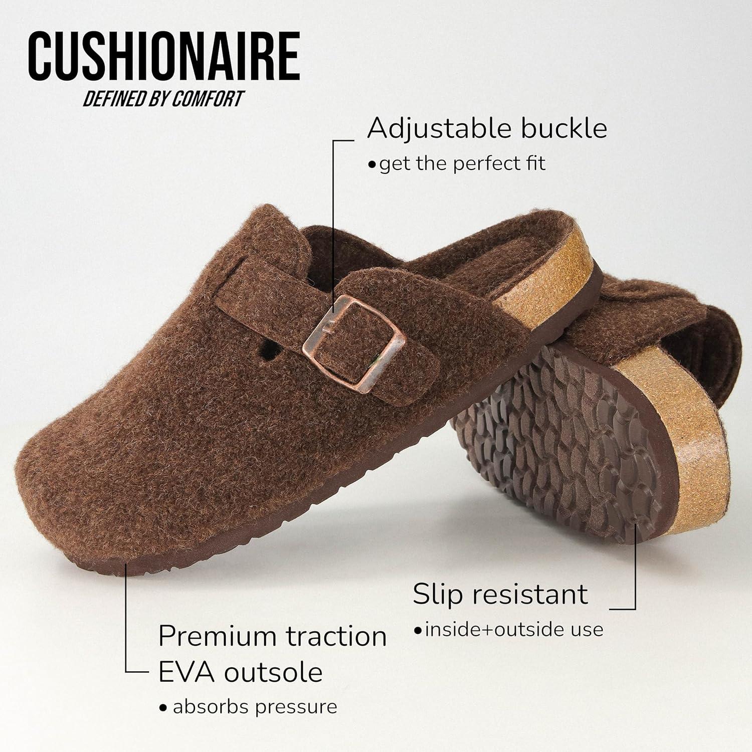 imageCUSHIONAIRE Hana Womens Clogs  Comfortable Vegan Suede Clogs for Women  Slip On Potato Shoes with Cork Footbed ampamp Arch Support  Memory Foam Wide Widths AvailableBrown Wool