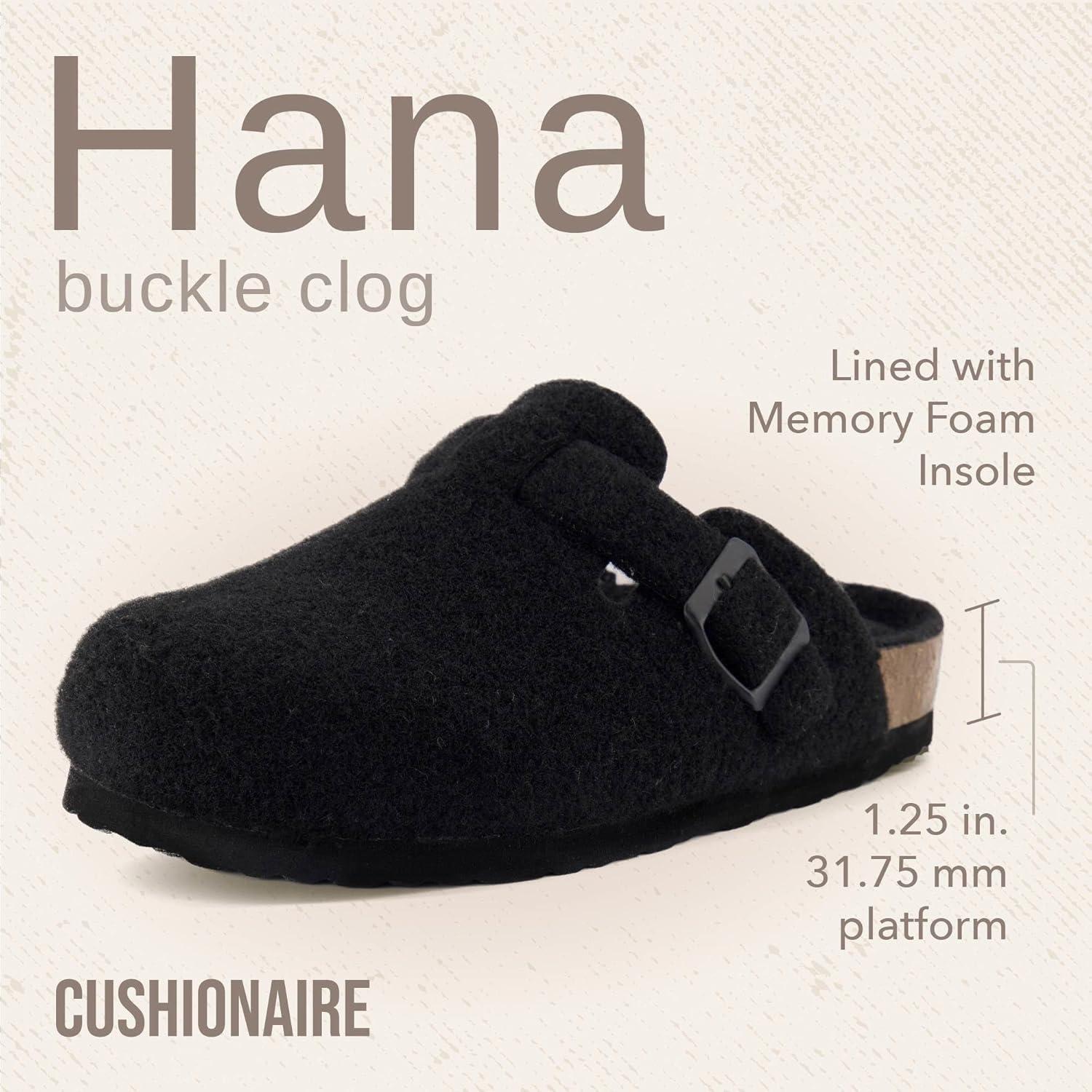 imageCUSHIONAIRE Hana Womens Clogs  Comfortable Vegan Suede Clogs for Women  Slip On Potato Shoes with Cork Footbed ampamp Arch Support  Memory Foam Wide Widths AvailableBlack Wool