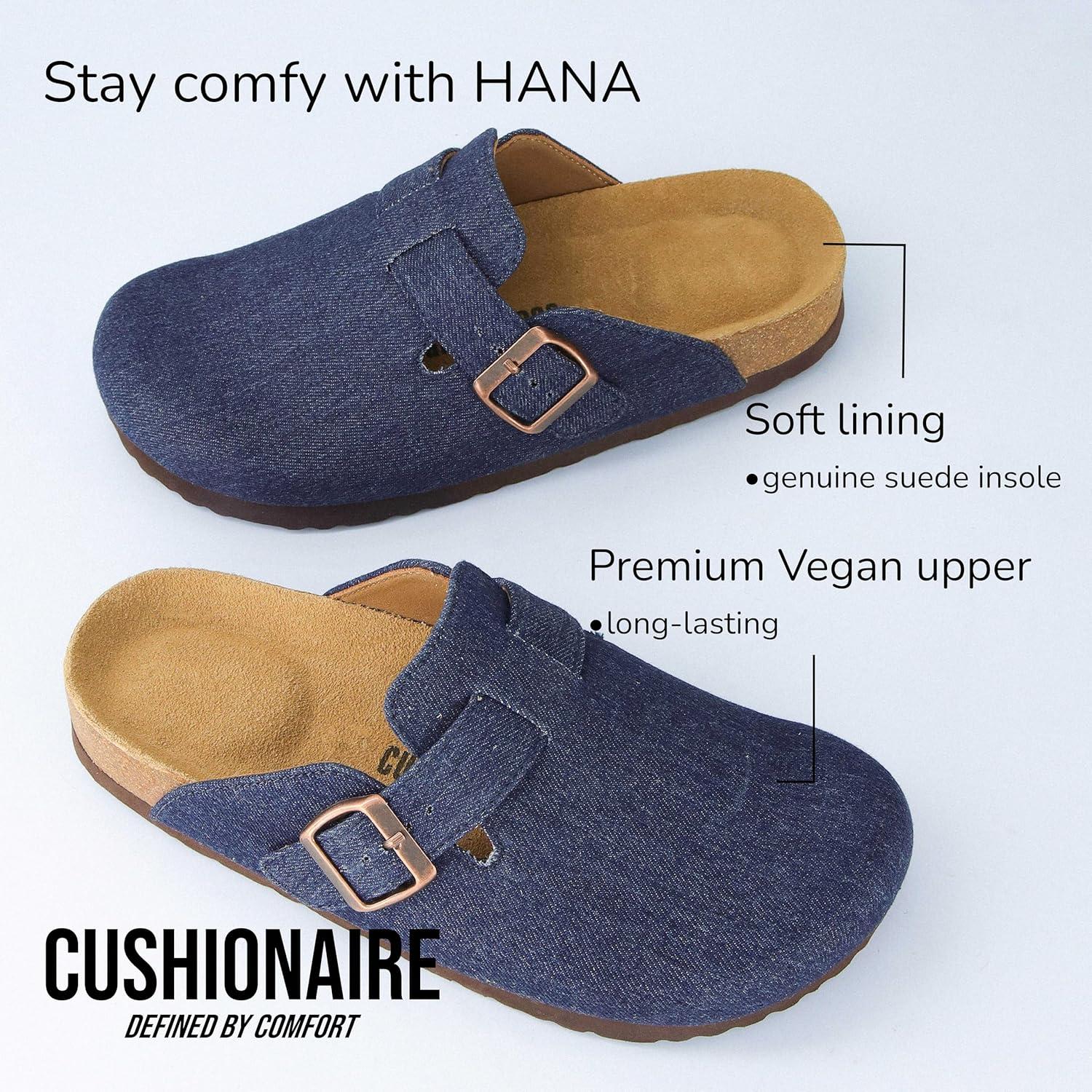 imageCUSHIONAIRE Hana Womens Clogs  Comfortable Vegan Suede Clogs for Women  Slip On Potato Shoes with Cork Footbed ampamp Arch Support  Memory Foam Wide Widths AvailableDark Denim