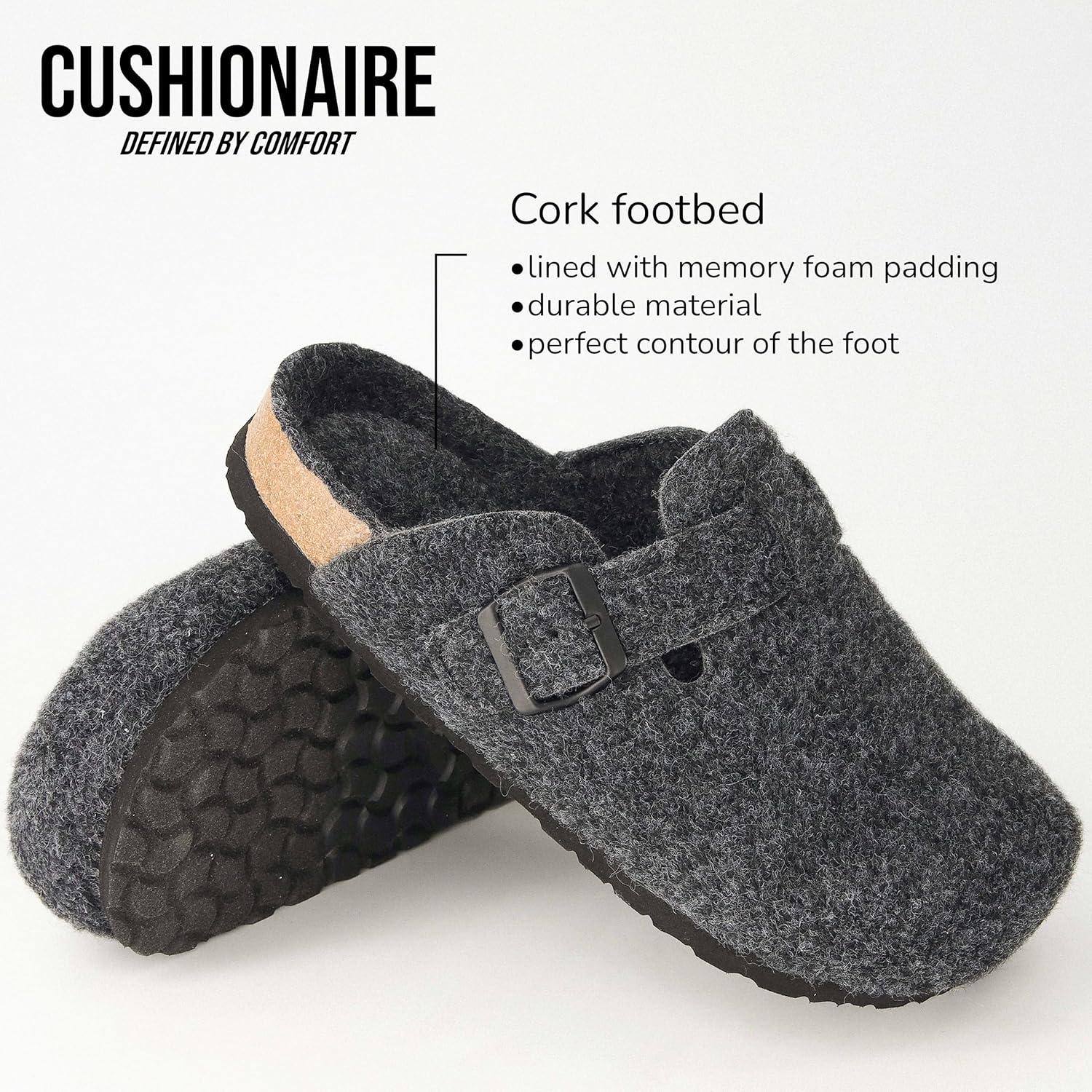 imageCUSHIONAIRE Hana Womens Clogs  Comfortable Vegan Suede Clogs for Women  Slip On Potato Shoes with Cork Footbed ampamp Arch Support  Memory Foam Wide Widths AvailableCharcoal Wool