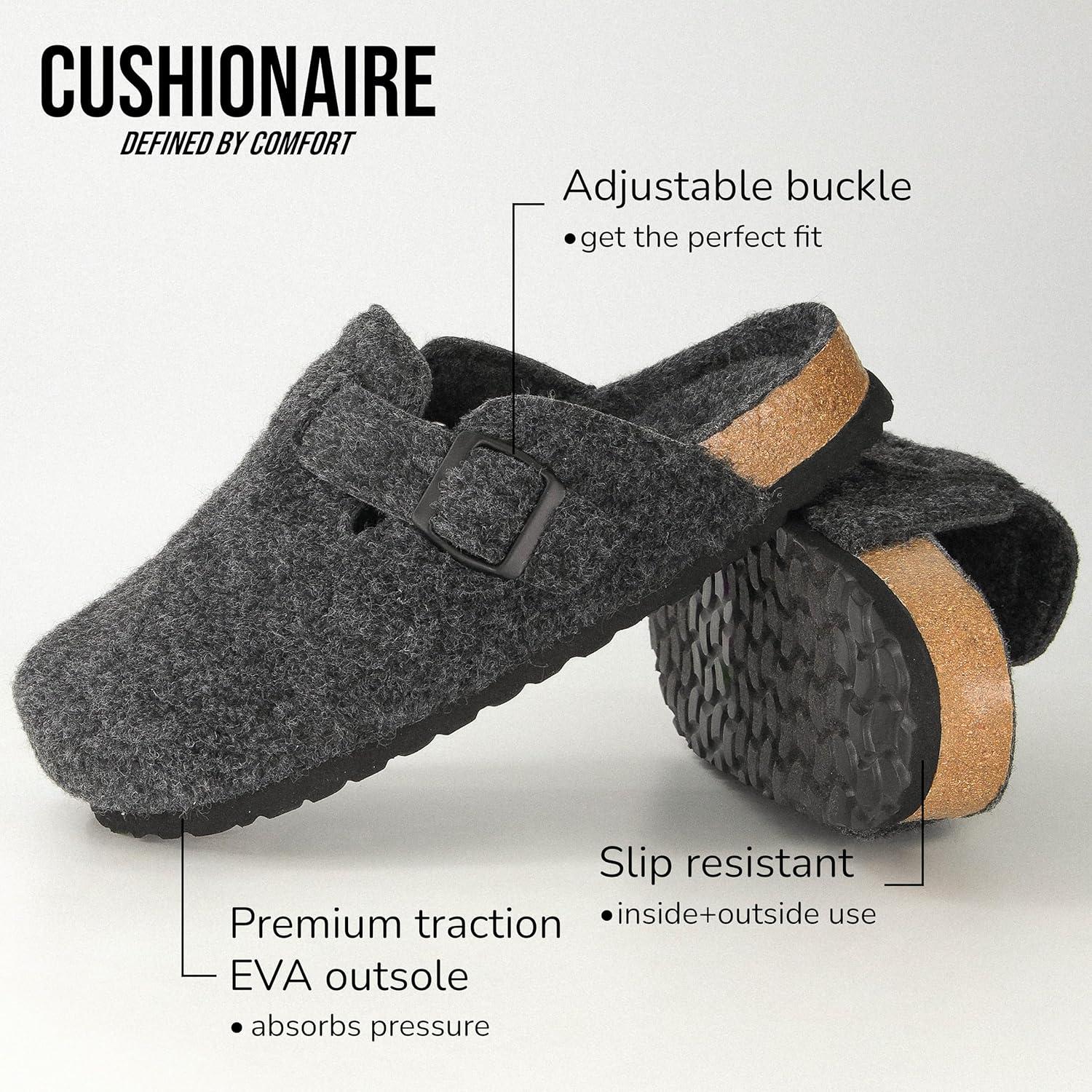 imageCUSHIONAIRE Hana Womens Clogs  Comfortable Vegan Suede Clogs for Women  Slip On Potato Shoes with Cork Footbed ampamp Arch Support  Memory Foam Wide Widths AvailableCharcoal Wool