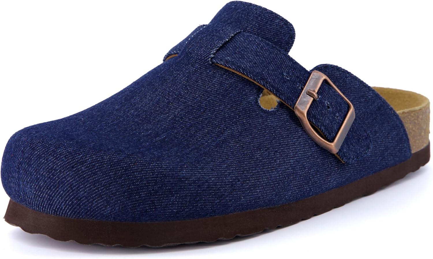 imageCUSHIONAIRE Hana Womens Clogs  Comfortable Vegan Suede Clogs for Women  Slip On Potato Shoes with Cork Footbed ampamp Arch Support  Memory Foam Wide Widths AvailableDark Denim
