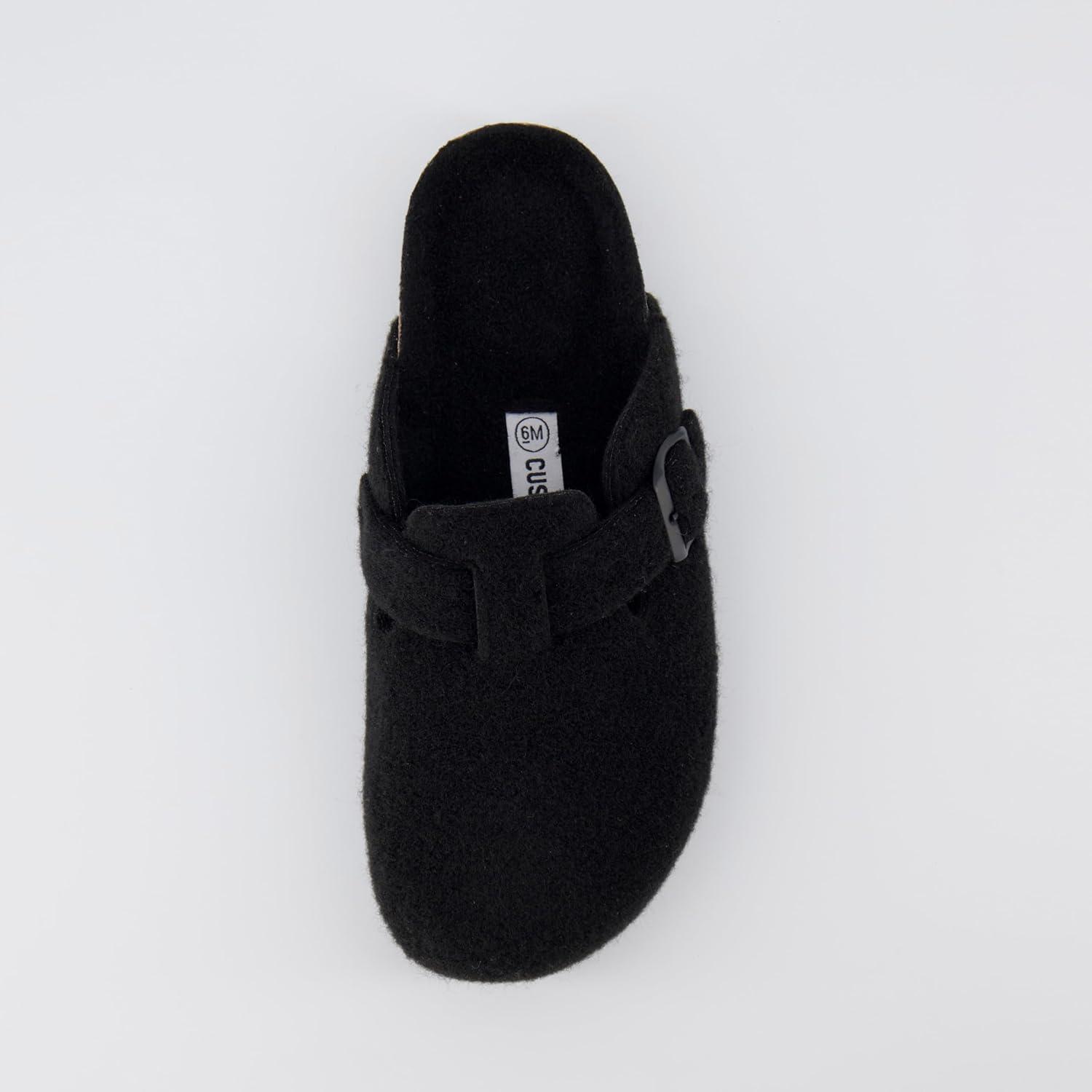 imageCUSHIONAIRE Hana Womens Clogs  Comfortable Vegan Suede Clogs for Women  Slip On Potato Shoes with Cork Footbed ampamp Arch Support  Memory Foam Wide Widths AvailableBlack Wool