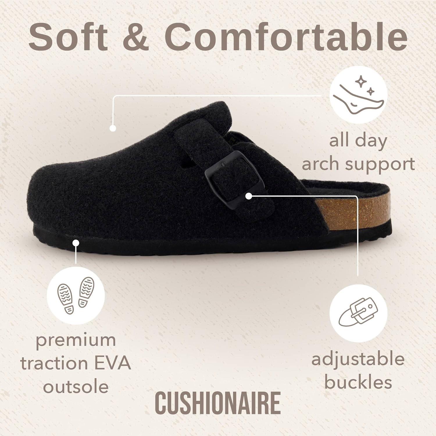 imageCUSHIONAIRE Hana Womens Clogs  Comfortable Vegan Suede Clogs for Women  Slip On Potato Shoes with Cork Footbed ampamp Arch Support  Memory Foam Wide Widths AvailableBlack Wool