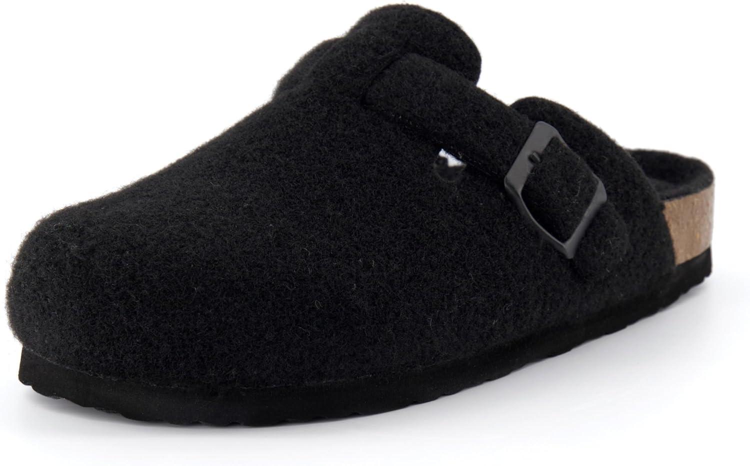 imageCUSHIONAIRE Hana Womens Clogs  Comfortable Vegan Suede Clogs for Women  Slip On Potato Shoes with Cork Footbed ampamp Arch Support  Memory Foam Wide Widths AvailableBlack Wool