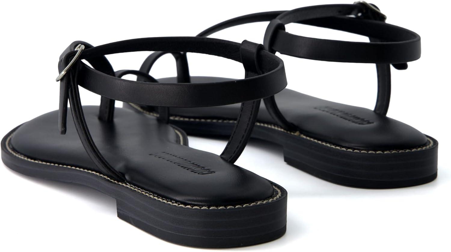 imageCUSHIONAIRE Life Strappy Flat Thong Sandals for Women with Toe Loop Memory Foam and Adjustable Ankle Strap Womens SandalsBlack