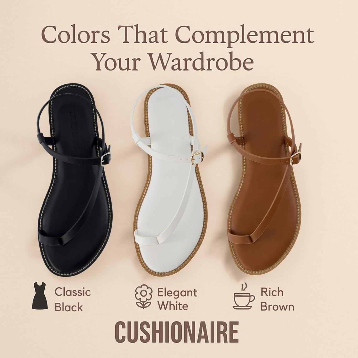 imageCUSHIONAIRE Life Strappy Flat Thong Sandals for Women with Toe Loop Memory Foam and Adjustable Ankle Strap Womens SandalsWhite