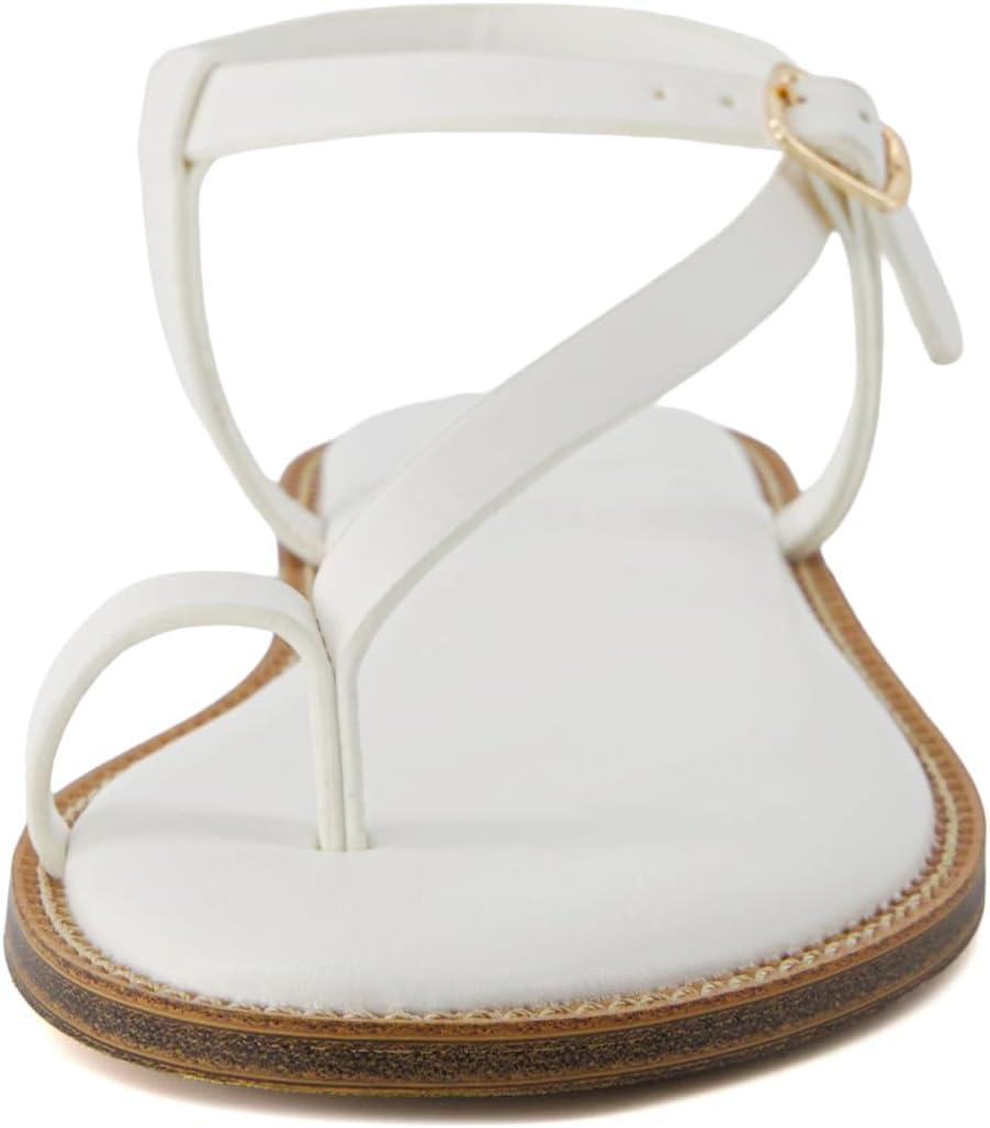 imageCUSHIONAIRE Life Strappy Flat Thong Sandals for Women with Toe Loop Memory Foam and Adjustable Ankle Strap Womens SandalsWhite