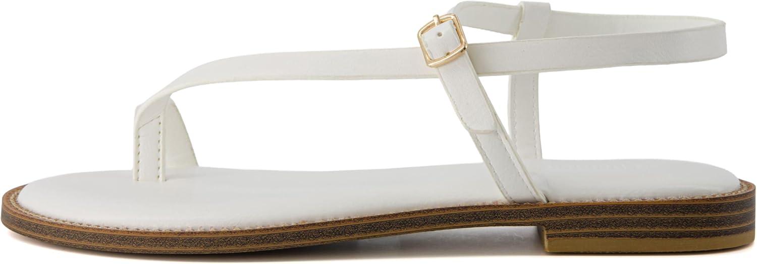 imageCUSHIONAIRE Life Strappy Flat Thong Sandals for Women with Toe Loop Memory Foam and Adjustable Ankle Strap Womens SandalsWhite