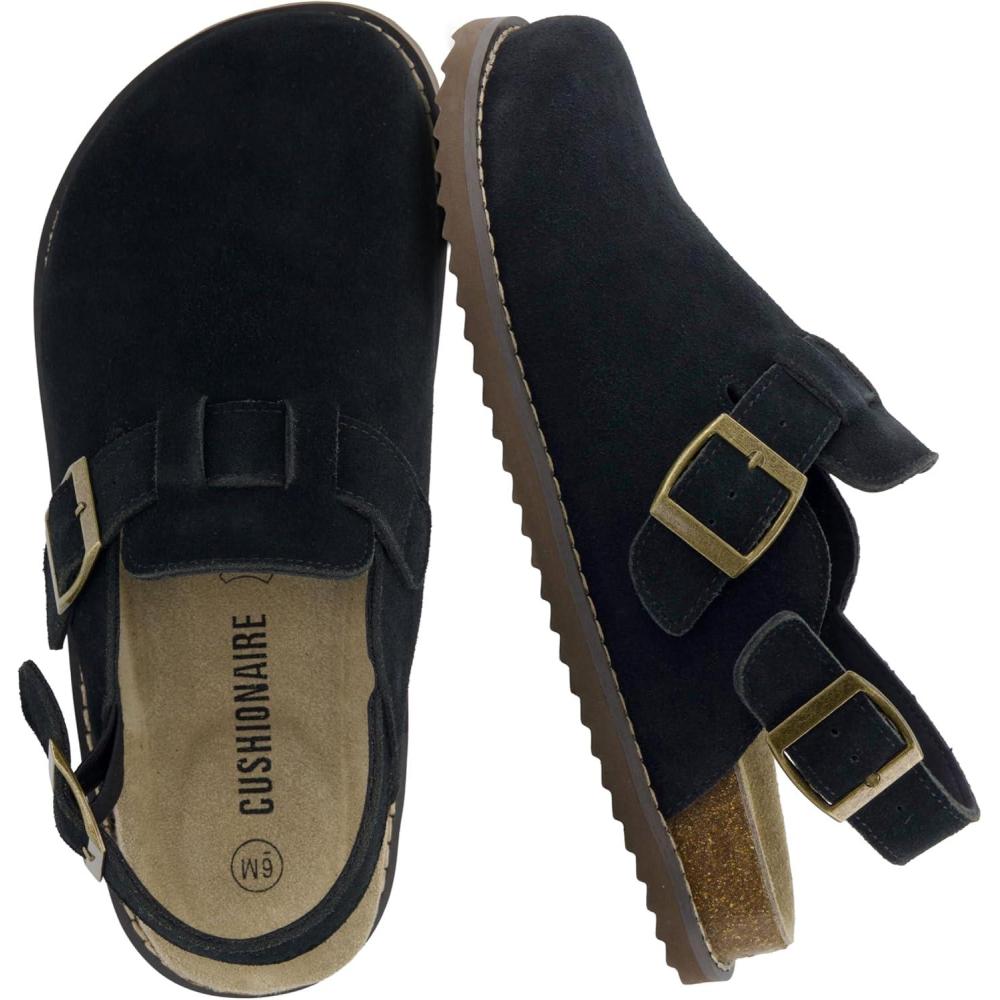 imageCUSHIONAIRE Brooklyn Suede Womens Slides Comfortable Clog Mules with Adjustable Buckles  Summer Shoes for WomenBlack Suede
