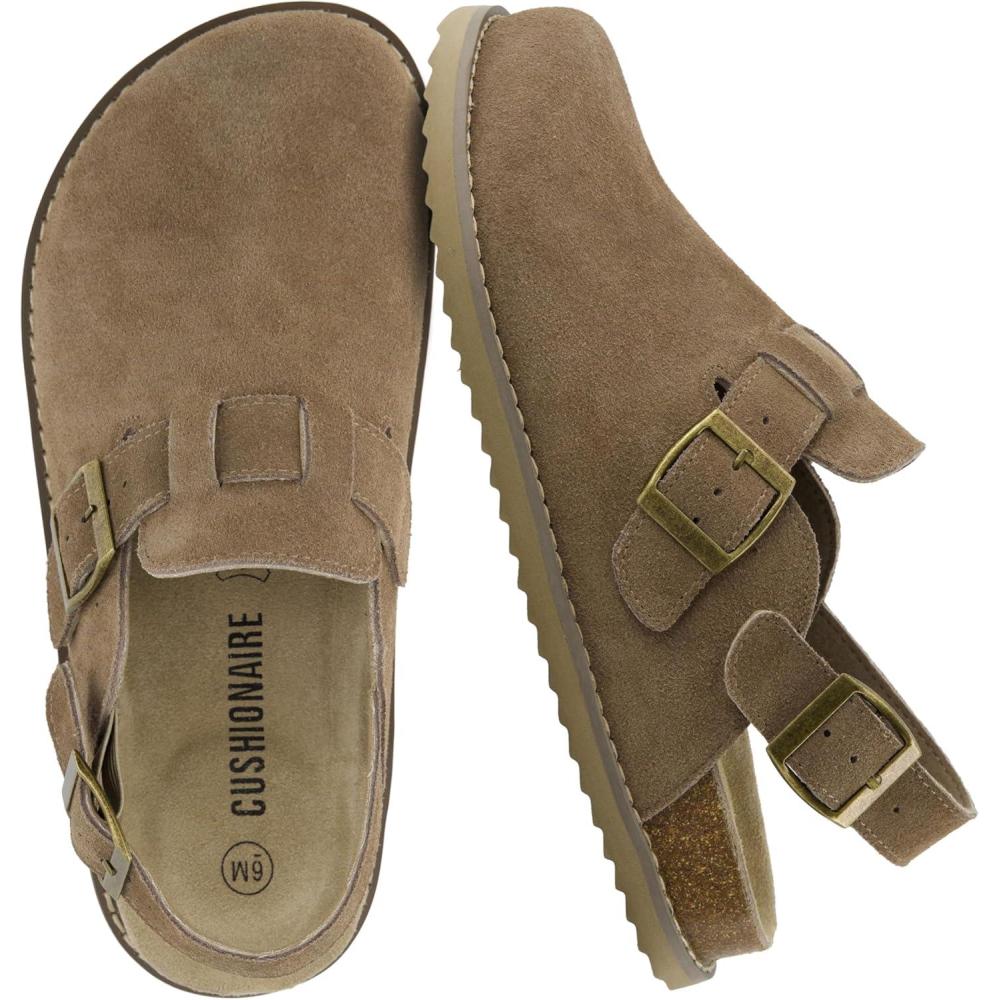 imageCUSHIONAIRE Brooklyn Suede Womens Slides Comfortable Clog Mules with Adjustable Buckles  Summer Shoes for WomenTaupe Suede