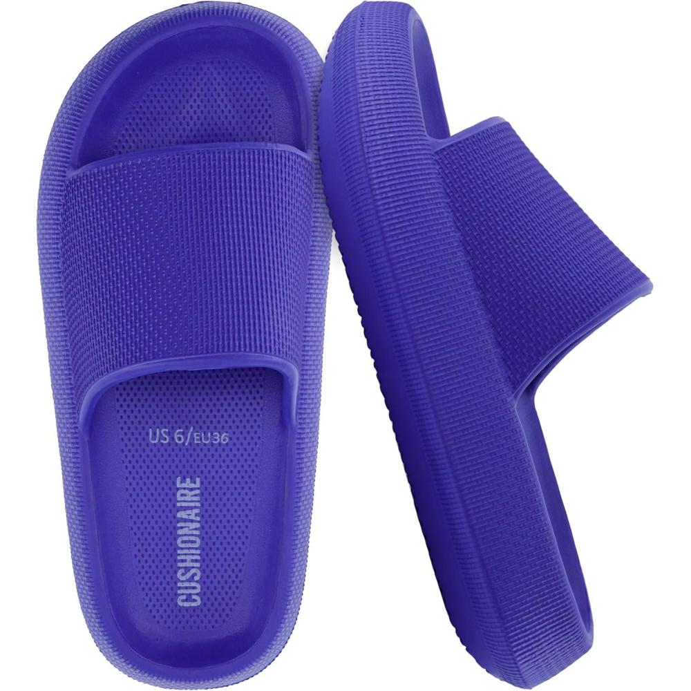 imageCUSHIONAIRE Feather EVA Slides for Women  Comfortable Slip On Womens Slippers Indoor Outdoor Shower Shoes Beach Essential Cloud SlidesBright Blue