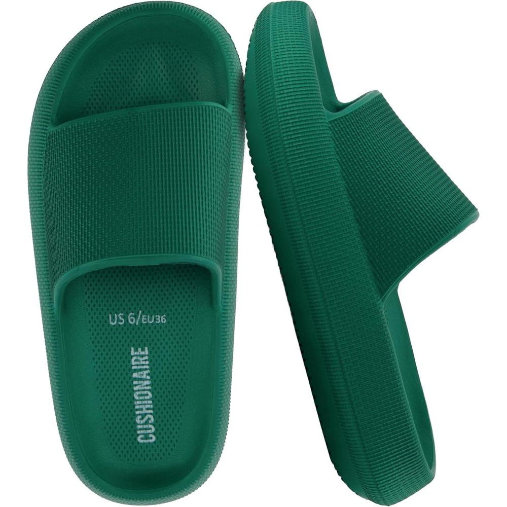 imageCUSHIONAIRE Feather EVA Slides for Women  Comfortable Slip On Womens Slippers Indoor Outdoor Shower Shoes Beach Essential Cloud SlidesEmerald
