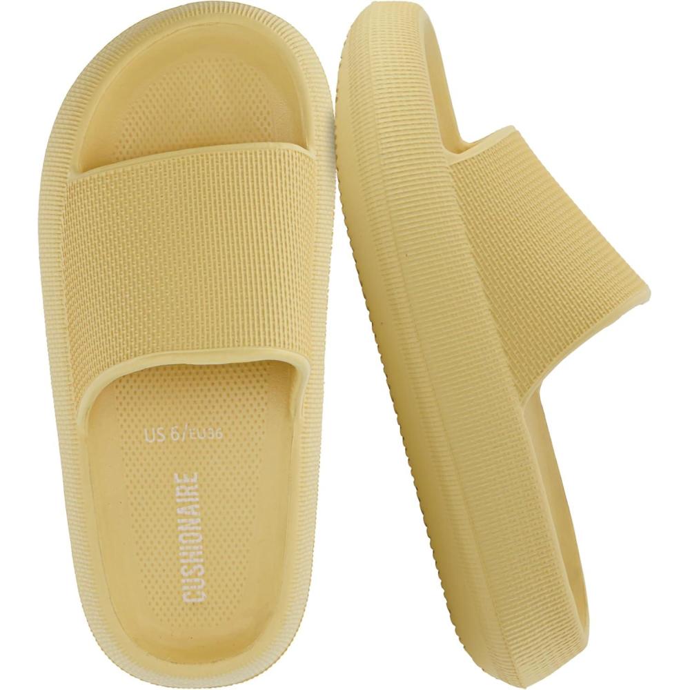 imageCUSHIONAIRE Feather EVA Slides for Women  Comfortable Slip On Womens Slippers Indoor Outdoor Shower Shoes Beach Essential Cloud SlidesGolden