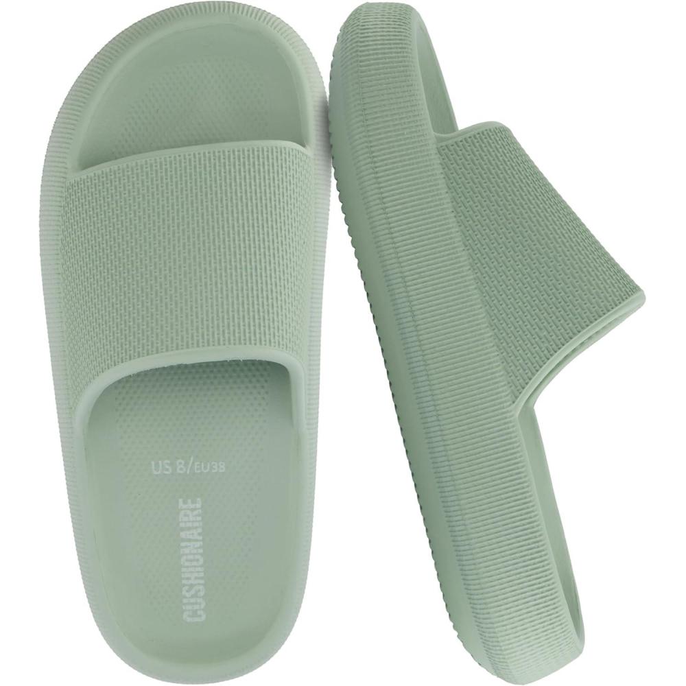 imageCUSHIONAIRE Feather EVA Slides for Women  Comfortable Slip On Womens Slippers Indoor Outdoor Shower Shoes Beach Essential Cloud SlidesGreen