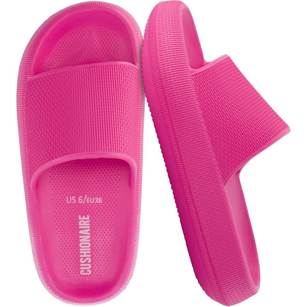 imageCUSHIONAIRE Feather EVA Slides for Women  Comfortable Slip On Womens Slippers Indoor Outdoor Shower Shoes Beach Essential Cloud SlidesHot Pink