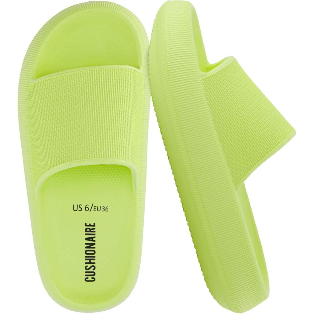 imageCUSHIONAIRE Feather EVA Slides for Women  Comfortable Slip On Womens Slippers Indoor Outdoor Shower Shoes Beach Essential Cloud SlidesLemon Yellow