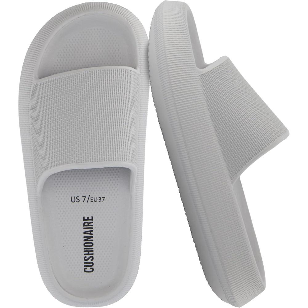 imageCUSHIONAIRE Feather EVA Slides for Women  Comfortable Slip On Womens Slippers Indoor Outdoor Shower Shoes Beach Essential Cloud SlidesLt Grey