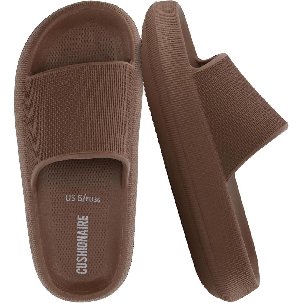 imageCUSHIONAIRE Feather EVA Slides for Women  Comfortable Slip On Womens Slippers Indoor Outdoor Shower Shoes Beach Essential Cloud SlidesMocha