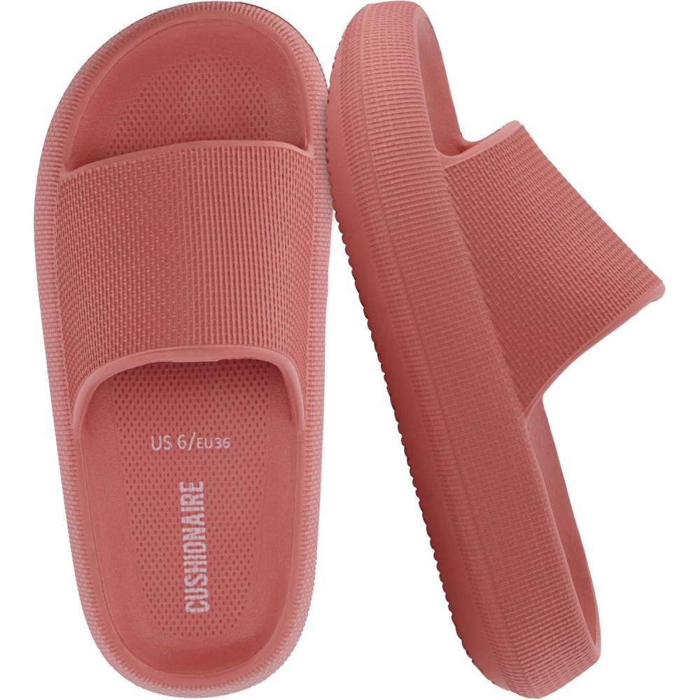 imageCUSHIONAIRE Feather EVA Slides for Women  Comfortable Slip On Womens Slippers Indoor Outdoor Shower Shoes Beach Essential Cloud SlidesSalmon