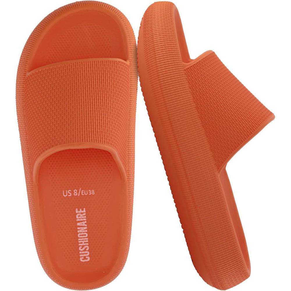 imageCUSHIONAIRE Feather EVA Slides for Women  Comfortable Slip On Womens Slippers Indoor Outdoor Shower Shoes Beach Essential Cloud SlidesTangerine