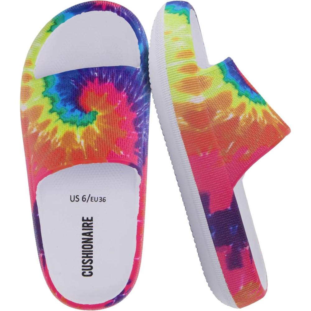 imageCUSHIONAIRE Feather EVA Slides for Women  Comfortable Slip On Womens Slippers Indoor Outdoor Shower Shoes Beach Essential Cloud SlidesTie Dye