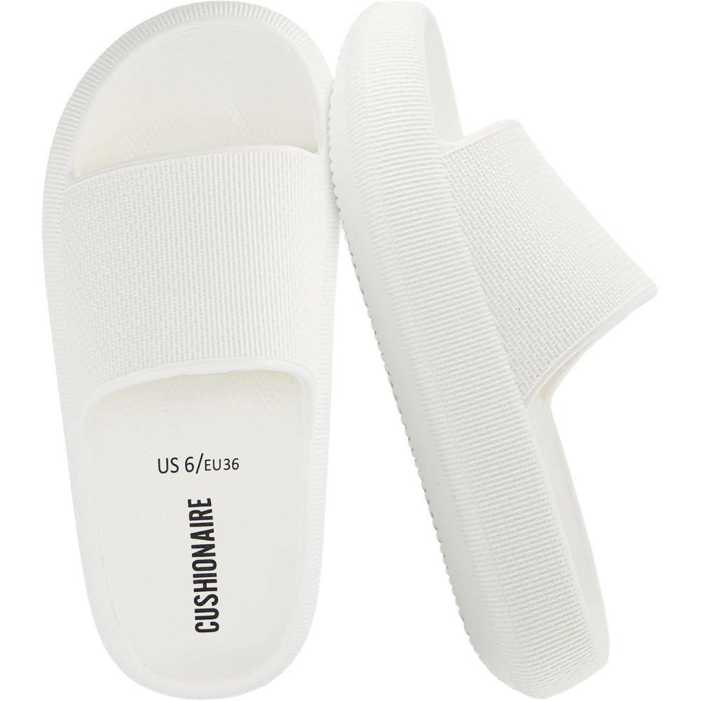 imageCUSHIONAIRE Feather EVA Slides for Women  Comfortable Slip On Womens Slippers Indoor Outdoor Shower Shoes Beach Essential Cloud SlidesVanilla