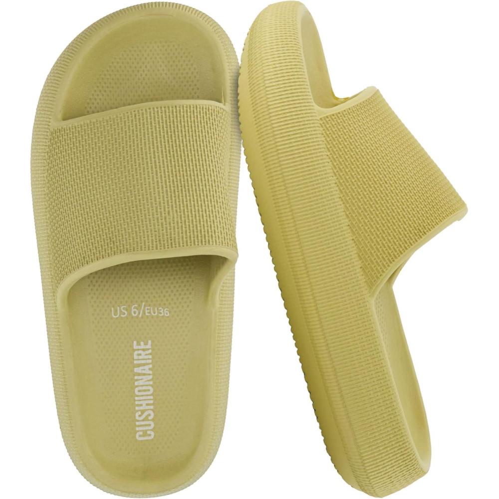 imageCUSHIONAIRE Feather EVA Slides for Women  Comfortable Slip On Womens Slippers Indoor Outdoor Shower Shoes Beach Essential Cloud SlidesYellow