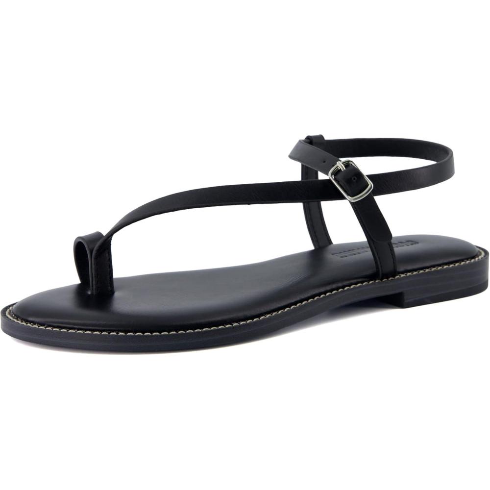 imageCUSHIONAIRE Life Strappy Flat Thong Sandals for Women with Toe Loop Memory Foam and Adjustable Ankle Strap Womens SandalsBlack