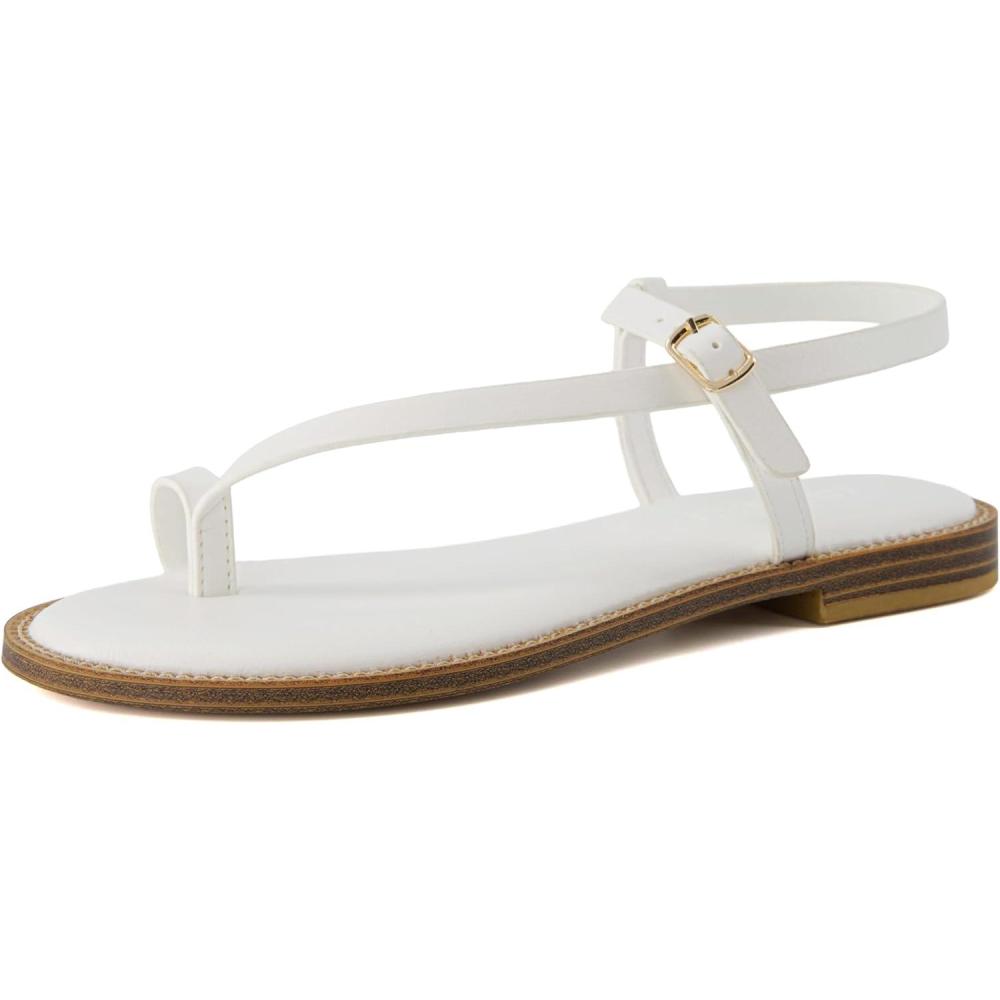 imageCUSHIONAIRE Life Strappy Flat Thong Sandals for Women with Toe Loop Memory Foam and Adjustable Ankle Strap Womens SandalsWhite