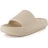 imageCUSHIONAIRE Feather EVA Slides for Women  Comfortable Slip On Womens Slippers Indoor Outdoor Shower Shoes Beach Essential Cloud SlidesKhaki