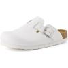 imageCUSHIONAIRE Hana Womens Clogs  Comfortable Vegan Suede Clogs for Women  Slip On Potato Shoes with Cork Footbed ampamp Arch Support  Memory Foam Wide Widths AvailableWhite