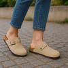 imageCUSHIONAIRE Hana Womens Clogs  Comfortable Vegan Suede Clogs for Women  Slip On Potato Shoes with Cork Footbed ampamp Arch Support  Memory Foam Wide Widths AvailableStone