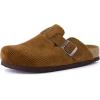 imageCUSHIONAIRE Hana Womens Clogs  Comfortable Vegan Suede Clogs for Women  Slip On Potato Shoes with Cork Footbed ampamp Arch Support  Memory Foam Wide Widths AvailableTan Corduroy