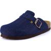 imageCUSHIONAIRE Hana Womens Clogs  Comfortable Vegan Suede Clogs for Women  Slip On Potato Shoes with Cork Footbed ampamp Arch Support  Memory Foam Wide Widths AvailableDark Denim