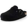 imageCUSHIONAIRE Hana Womens Clogs  Comfortable Vegan Suede Clogs for Women  Slip On Potato Shoes with Cork Footbed ampamp Arch Support  Memory Foam Wide Widths AvailableBlack Wool