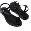 imageCUSHIONAIRE Life Strappy Flat Thong Sandals for Women with Toe Loop Memory Foam and Adjustable Ankle Strap Womens SandalsBlack