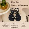 imageCUSHIONAIRE Secret Flat Sandals for Women with Gold Ankle Cuff and Toe Ring Strap Vegan Leather Dress SandalsBlack