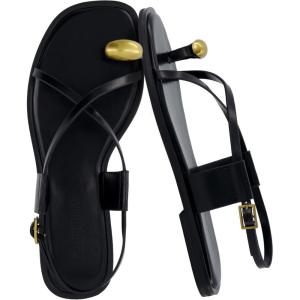 imageCUSHIONAIRE Corfu Flat Sandals for Women  Strappy Design with Toe Loop and Adjustable Ankle Strap  Lightweight Summer Dress SandalBlack