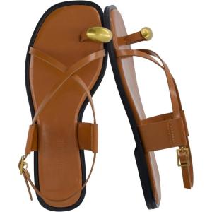 imageCUSHIONAIRE Corfu Flat Sandals for Women  Strappy Design with Toe Loop and Adjustable Ankle Strap  Lightweight Summer Dress SandalCognac