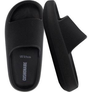 imageCUSHIONAIRE Feather EVA Slides for Women  Comfortable Slip On Womens Slippers Indoor Outdoor Shower Shoes Beach Essential Cloud SlidesBlack