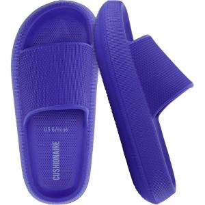 imageCUSHIONAIRE Feather EVA Slides for Women  Comfortable Slip On Womens Slippers Indoor Outdoor Shower Shoes Beach Essential Cloud SlidesBright Blue