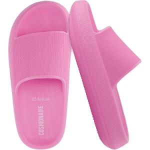 imageCUSHIONAIRE Feather EVA Slides for Women  Comfortable Slip On Womens Slippers Indoor Outdoor Shower Shoes Beach Essential Cloud SlidesBright Pink