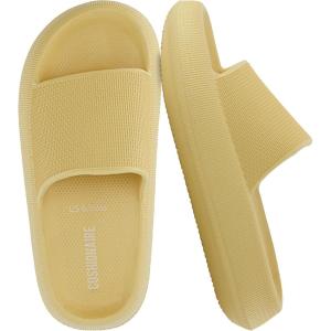 imageCUSHIONAIRE Feather EVA Slides for Women  Comfortable Slip On Womens Slippers Indoor Outdoor Shower Shoes Beach Essential Cloud SlidesGolden
