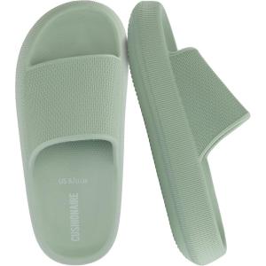 imageCUSHIONAIRE Feather EVA Slides for Women  Comfortable Slip On Womens Slippers Indoor Outdoor Shower Shoes Beach Essential Cloud SlidesGreen