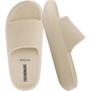 imageCUSHIONAIRE Feather EVA Slides for Women  Comfortable Slip On Womens Slippers Indoor Outdoor Shower Shoes Beach Essential Cloud SlidesKhaki