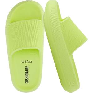 imageCUSHIONAIRE Feather EVA Slides for Women  Comfortable Slip On Womens Slippers Indoor Outdoor Shower Shoes Beach Essential Cloud SlidesLemon Yellow