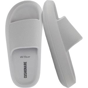 imageCUSHIONAIRE Feather EVA Slides for Women  Comfortable Slip On Womens Slippers Indoor Outdoor Shower Shoes Beach Essential Cloud SlidesLt Grey